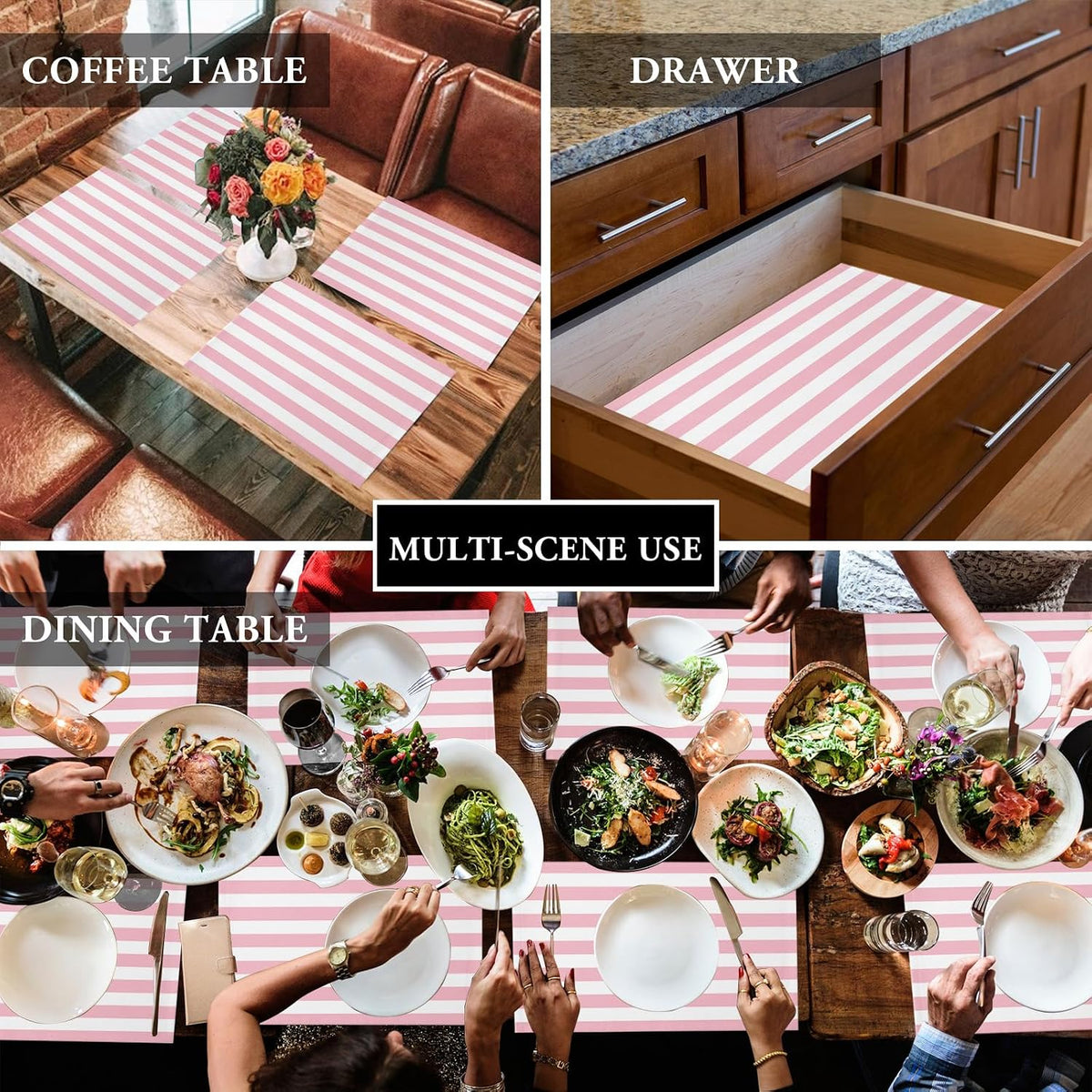 Placemat Pink and White Stripes Place Mats for Dining Table Striped Simple Style Washable Table Mats for Kitchen Tabletop Dining Decorations Set of 6