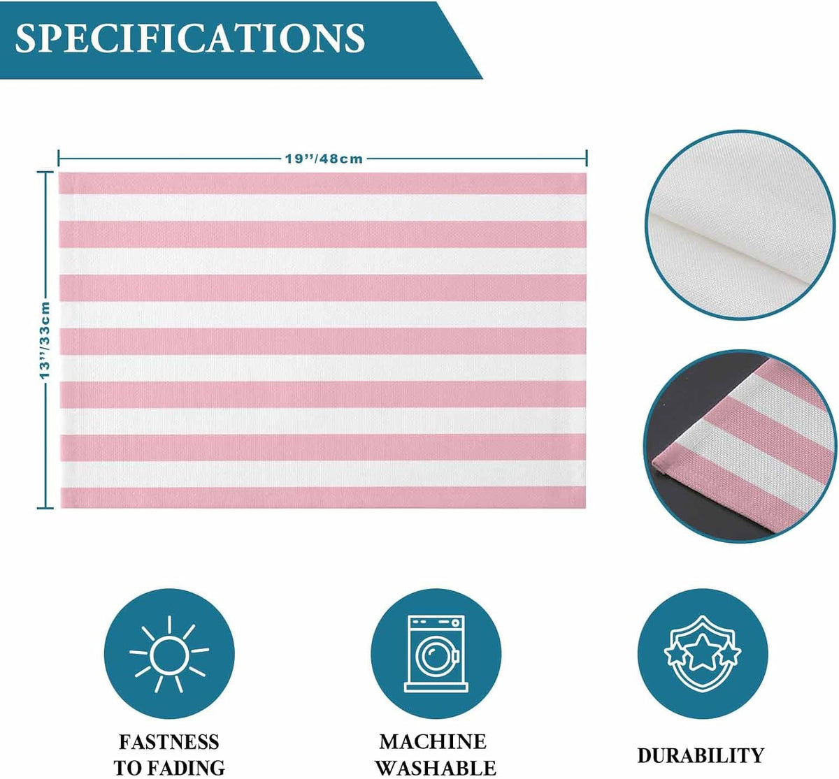 Placemat Pink and White Stripes Place Mats for Dining Table Striped Simple Style Washable Table Mats for Kitchen Tabletop Dining Decorations Set of 6