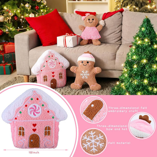 3 Pcs Christmas Gingerbread Man House Throw Pillows Xmas Pillows