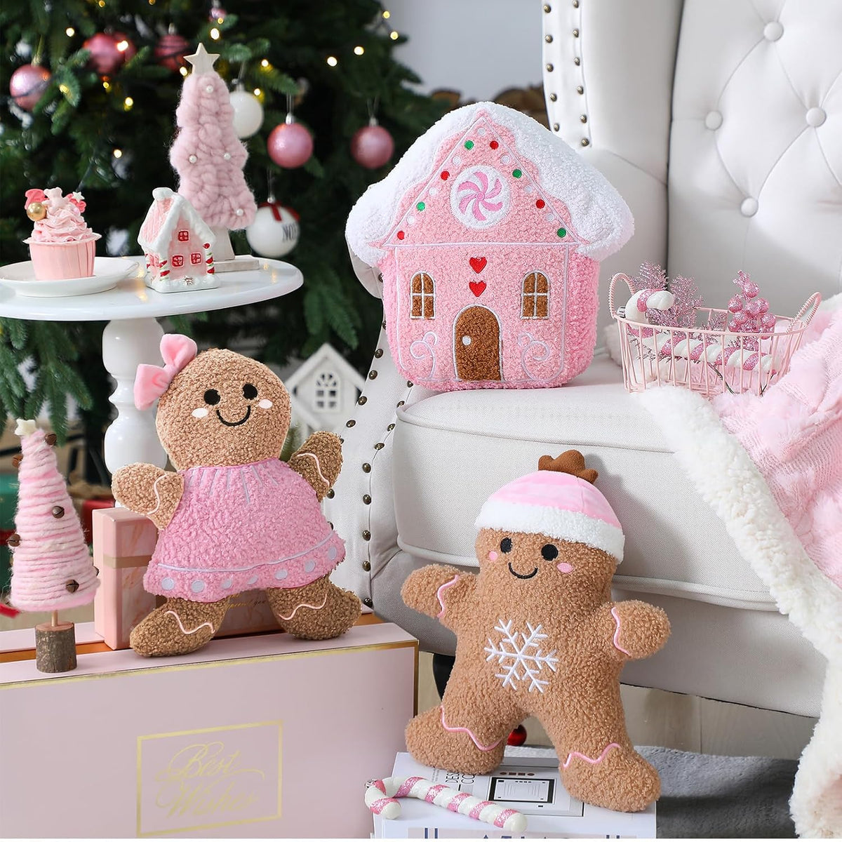 3 Pcs Christmas Gingerbread Man House Throw Pillows Xmas Pillows