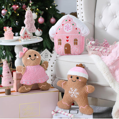3 Pcs Christmas Gingerbread Man House Throw Pillows Xmas Pillows