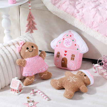 3 Pcs Christmas Gingerbread Man House Throw Pillows Xmas Pillows