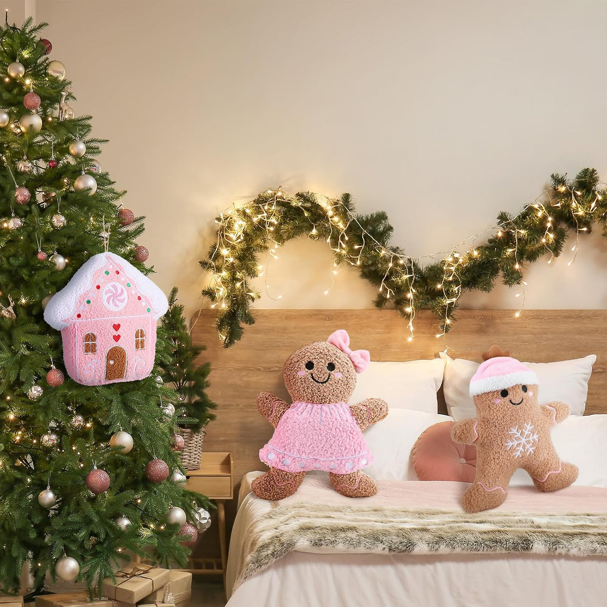 3 Pcs Christmas Gingerbread Man House Throw Pillows Xmas Pillows