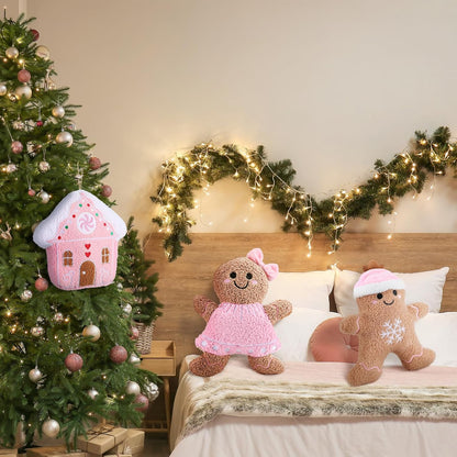 3 Pcs Christmas Gingerbread Man House Throw Pillows Xmas Pillows