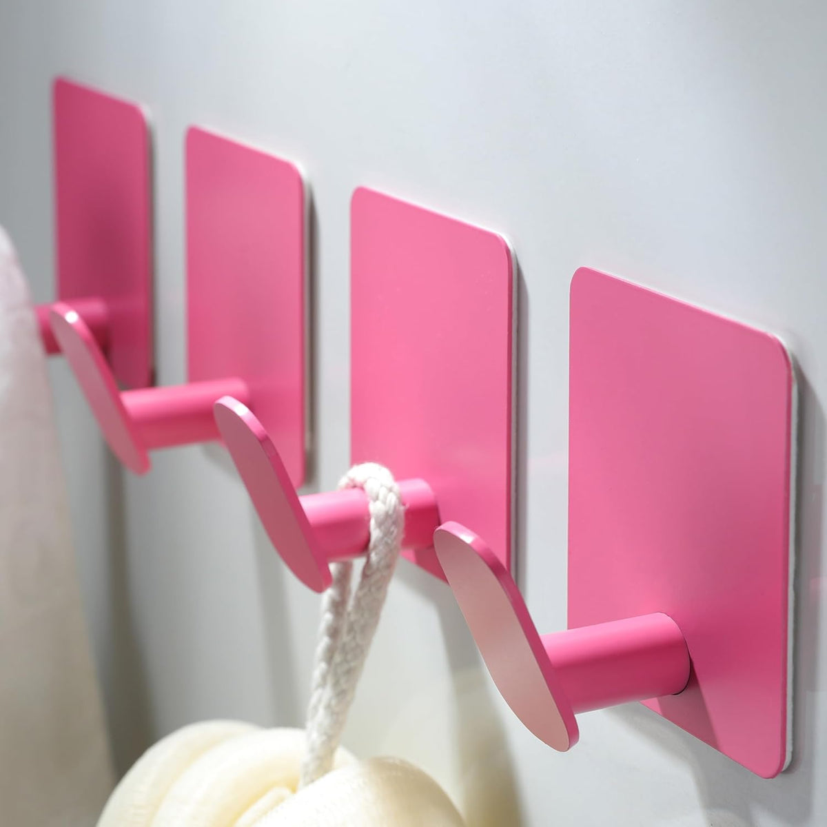 4 Pack Hooks for Wall - Cute Kids Wall Hook Adhesive Coat Robe Towel Hooks for Bathrooms Kitchen Heavy Duty Stainless Steel, Pink