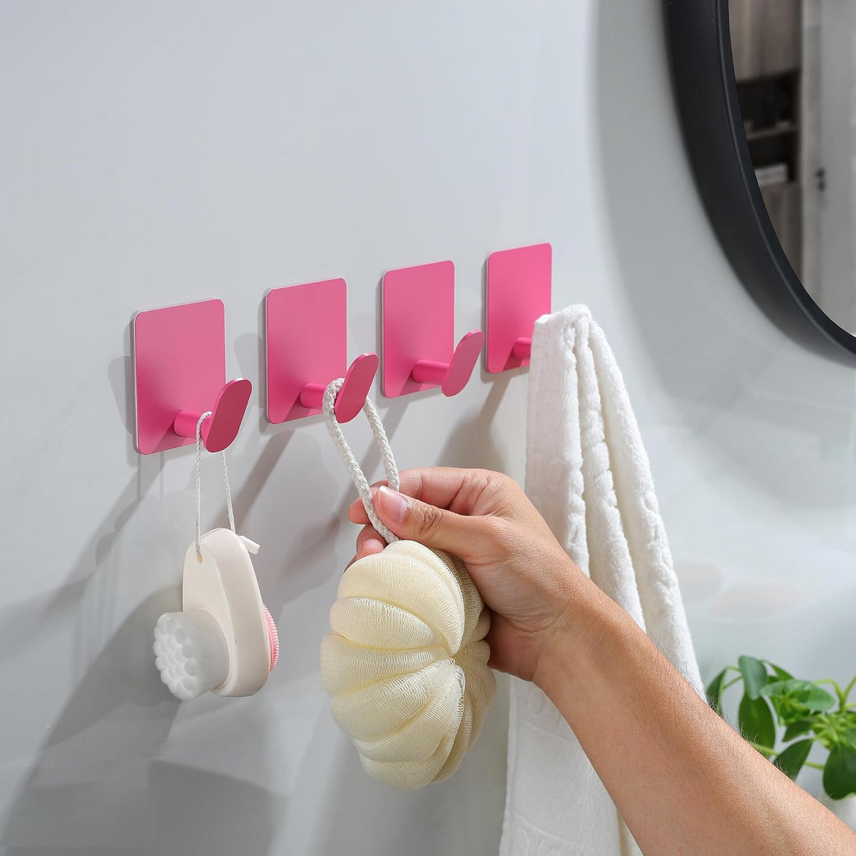 4 Pack Hooks for Wall - Cute Kids Wall Hook Adhesive Coat Robe Towel Hooks for Bathrooms Kitchen Heavy Duty Stainless Steel, Pink