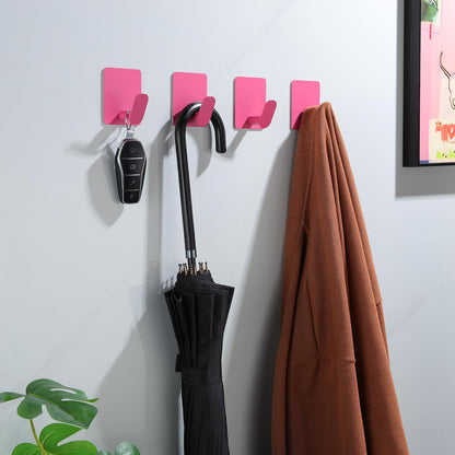 4 Pack Hooks for Wall - Cute Kids Wall Hook Adhesive Coat Robe Towel Hooks for Bathrooms Kitchen Heavy Duty Stainless Steel, Pink
