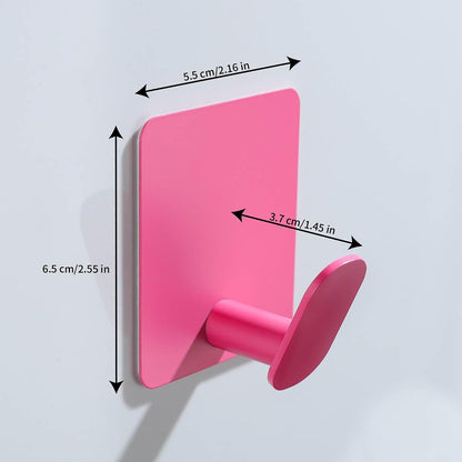 4 Pack Hooks for Wall - Cute Kids Wall Hook Adhesive Coat Robe Towel Hooks for Bathrooms Kitchen Heavy Duty Stainless Steel, Pink