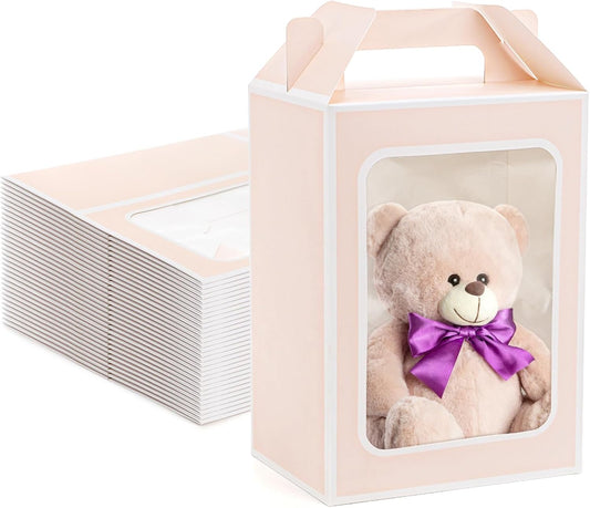 30-Pack Pink Gift Bags with Window, 9.8 Inches Tall Clear Favor Boxes, See Through Bag for Gifts, Party Favors, Weddings, Bridal Shower