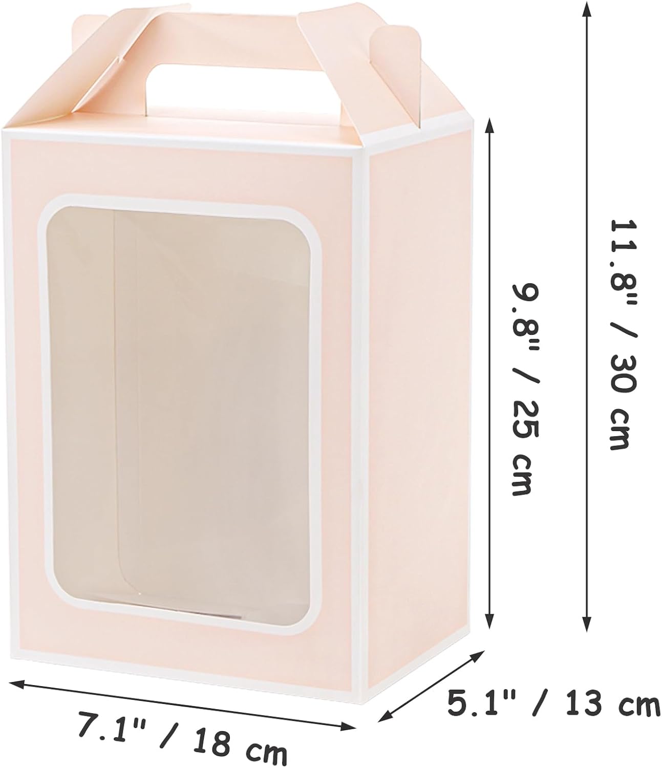 30-Pack Pink Gift Bags with Window, 9.8 Inches Tall Clear Favor Boxes, See Through Bag for Gifts, Party Favors, Weddings, Bridal Shower
