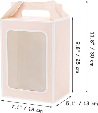 30-Pack Pink Gift Bags with Window, 9.8 Inches Tall Clear Favor Boxes, See Through Bag for Gifts, Party Favors, Weddings, Bridal Shower