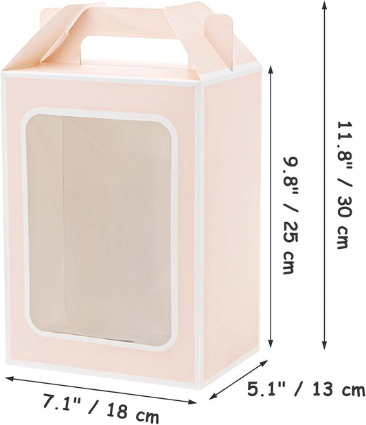 30-Pack Pink Gift Bags with Window, 9.8 Inches Tall Clear Favor Boxes, See Through Bag for Gifts, Party Favors, Weddings, Bridal Shower