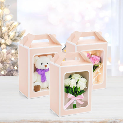 30-Pack Pink Gift Bags with Window, 9.8 Inches Tall Clear Favor Boxes, See Through Bag for Gifts, Party Favors, Weddings, Bridal Shower