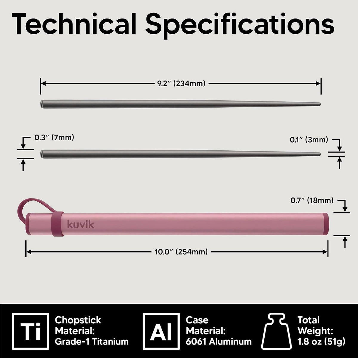 Kuvіk Titanium Chopsticks with Flamingo Pink Carrying Case