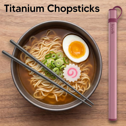 Kuvіk Titanium Chopsticks with Flamingo Pink Carrying Case