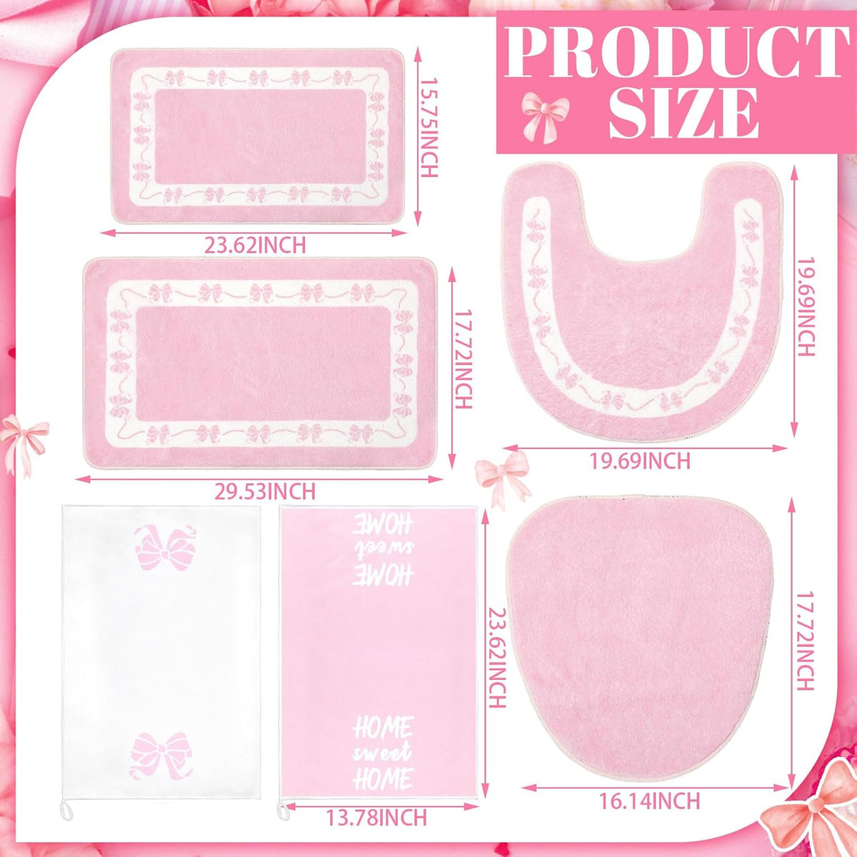 6 Pcs Pink Bathroom Rugs Set