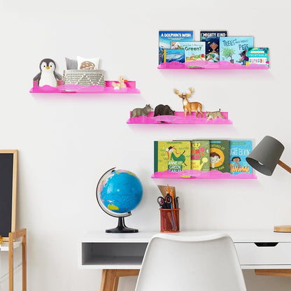 Rainbow Acrylic Floating Shelves, Wall Mounted, 15in, 4 Pack, Pink