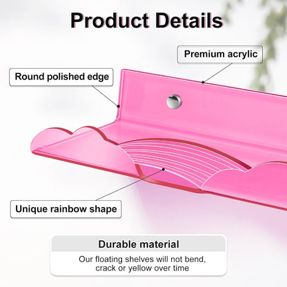 Rainbow Acrylic Floating Shelves, Wall Mounted, 15in, 4 Pack, Pink