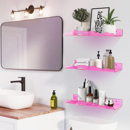 Rainbow Acrylic Floating Shelves, Wall Mounted, 15in, 4 Pack, Pink