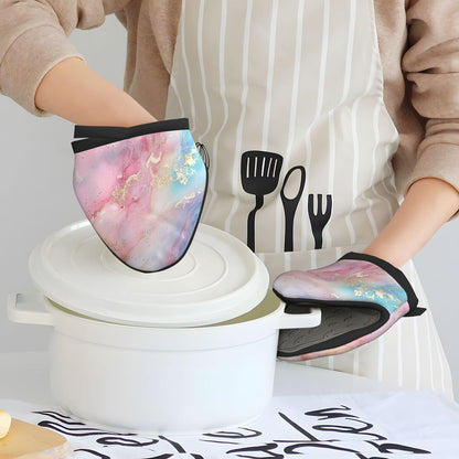 Mini Oven Mitts Abstract Pastel Light Pink Marble Oven Mitt 2-Pack Set Silicone Grip Kitchen Gloves Heat Resistant 5.9”x5.9” Hanging Loop Mittens for Cooking Baking BBQ