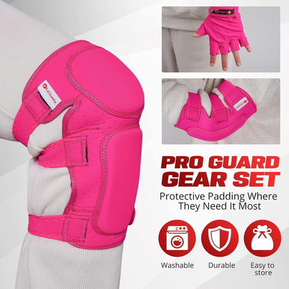 Kids Roller Skate Protective Gear Set - 7-Piece, Medium, Pink - Knee Pads, Elbow Pads & Gloves for Roller Skating - Kid Scooter Riding & Skateboarding