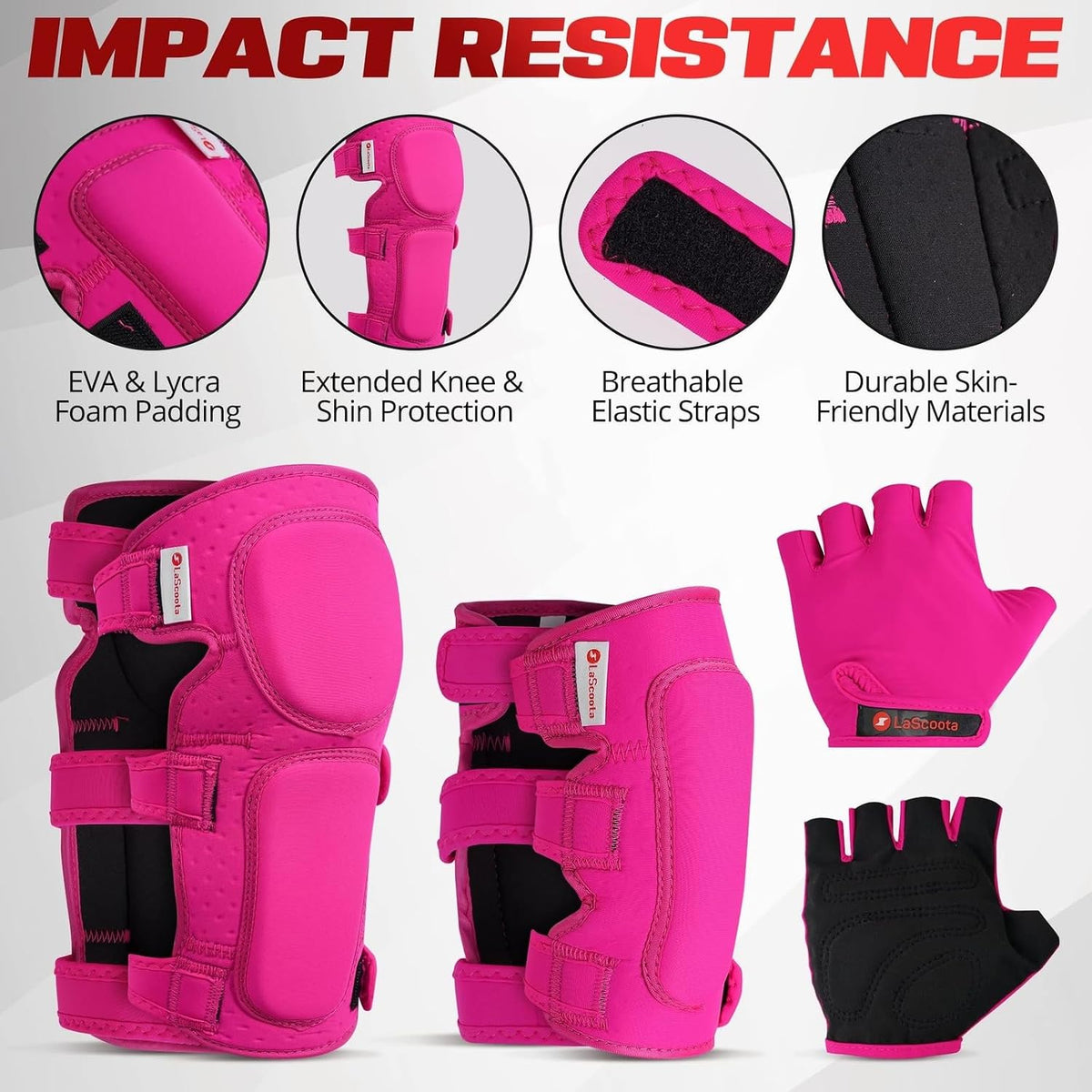 Kids Roller Skate Protective Gear Set - 7-Piece, Medium, Pink - Knee Pads, Elbow Pads & Gloves for Roller Skating - Kid Scooter Riding & Skateboarding