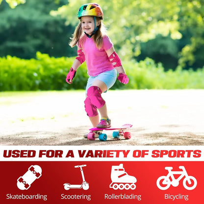 Kids Roller Skate Protective Gear Set - 7-Piece, Medium, Pink - Knee Pads, Elbow Pads & Gloves for Roller Skating - Kid Scooter Riding & Skateboarding
