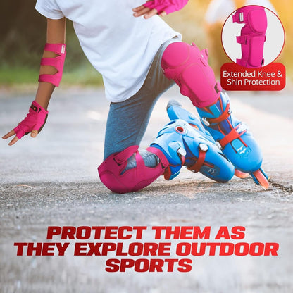 Kids Roller Skate Protective Gear Set - 7-Piece, Medium, Pink - Knee Pads, Elbow Pads & Gloves for Roller Skating - Kid Scooter Riding & Skateboarding
