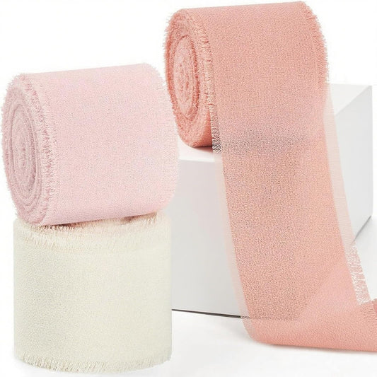 Chiffon Ribbon Blush Pink/Peach/Cream, 1.5" x 21 Yd | Handmade Fringe, Silk Ribbon, For Gift Wrapping, Wedding Invitation, Bridal Flower Bouquet, DIY Crafts, Home Decor