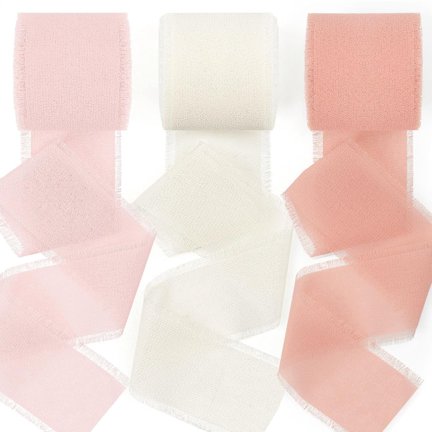Chiffon Ribbon Blush Pink/Peach/Cream, 1.5" x 21 Yd | Handmade Fringe, Silk Ribbon, For Gift Wrapping, Wedding Invitation, Bridal Flower Bouquet, DIY Crafts, Home Decor