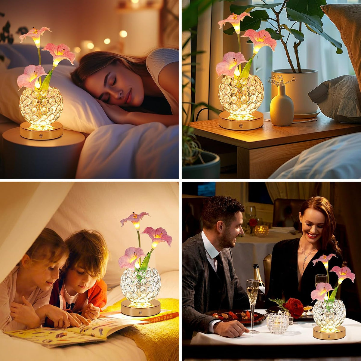 Pink Morning Glory Flowers Table Lamp