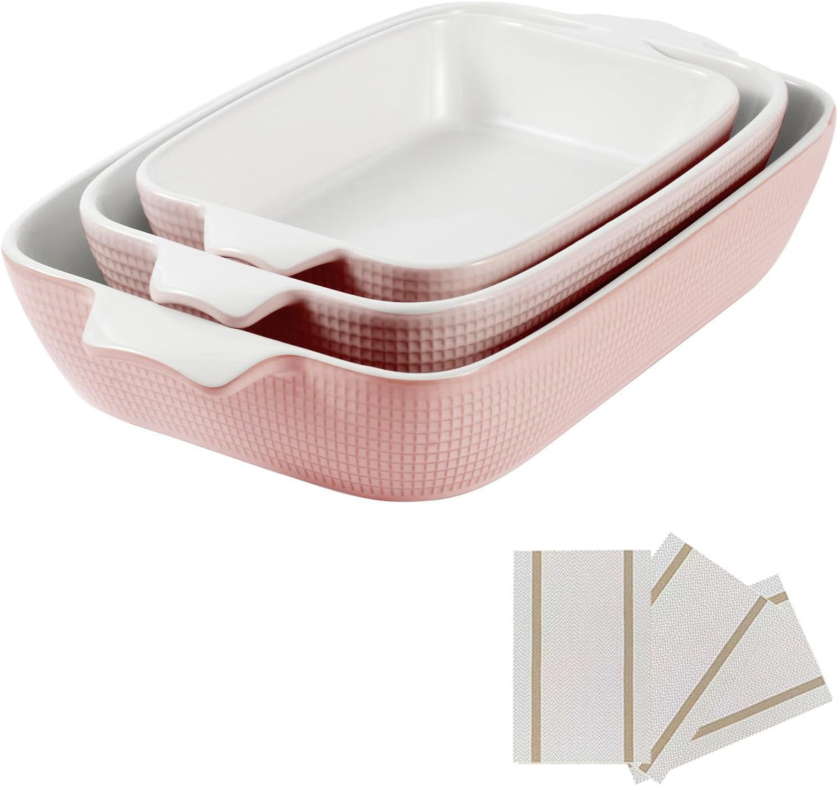 Ceramic Casserole Dishes Set of 3, Stoneware Baking Pans for Oven, Rectangular Lasagna Dish & Bakeware Set (14.7''/12.4''/10.3'')