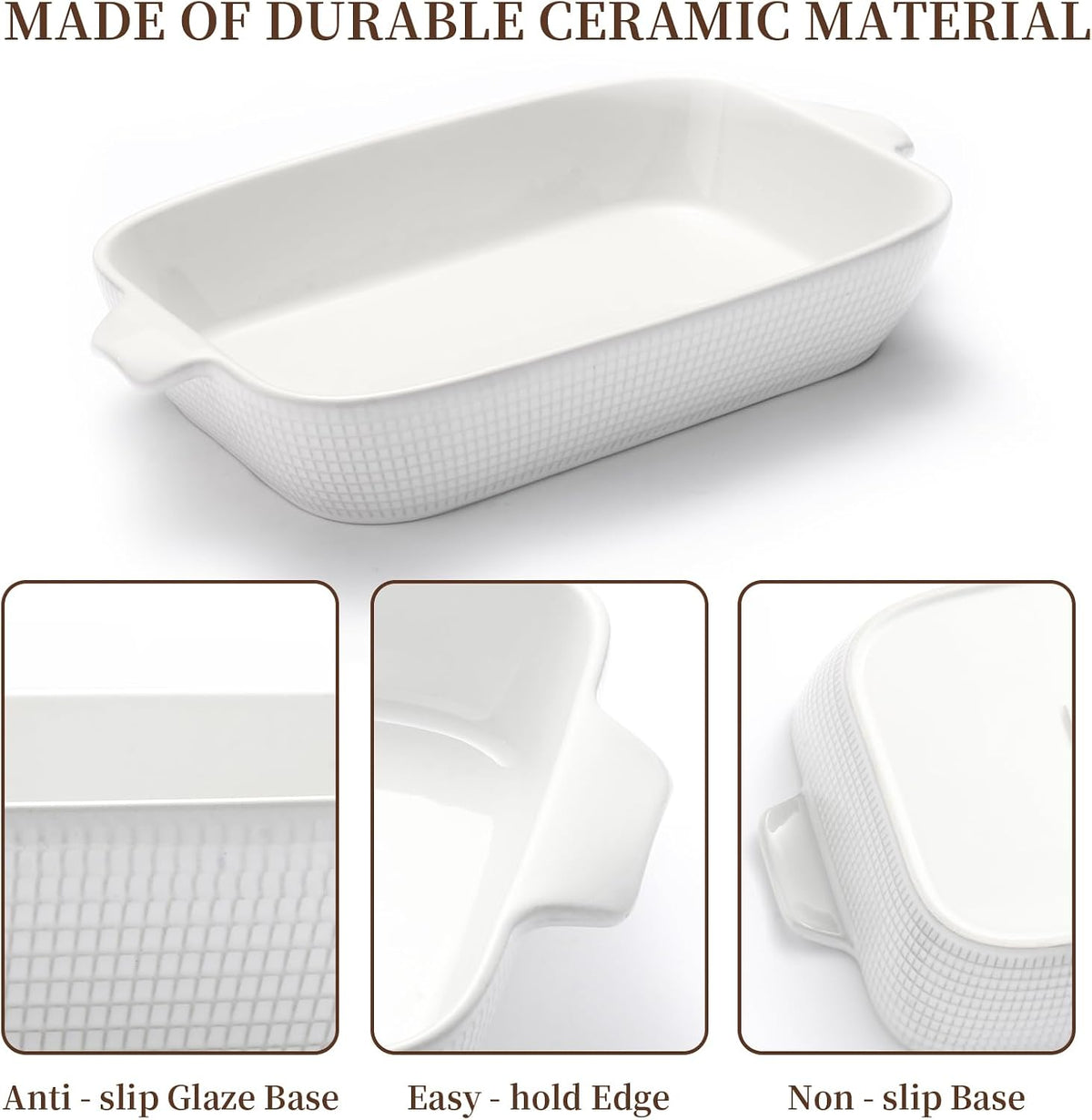 Ceramic Casserole Dishes Set of 3, Stoneware Baking Pans for Oven, Rectangular Lasagna Dish & Bakeware Set (14.7''/12.4''/10.3'')