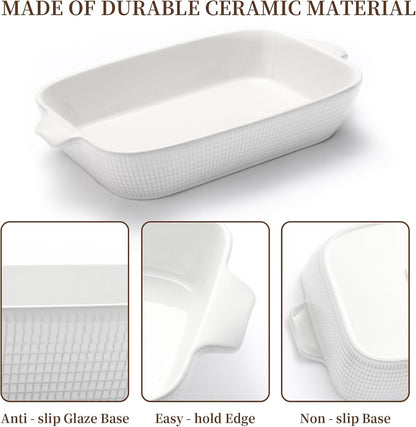 Ceramic Casserole Dishes Set of 3, Stoneware Baking Pans for Oven, Rectangular Lasagna Dish & Bakeware Set (14.7''/12.4''/10.3'')