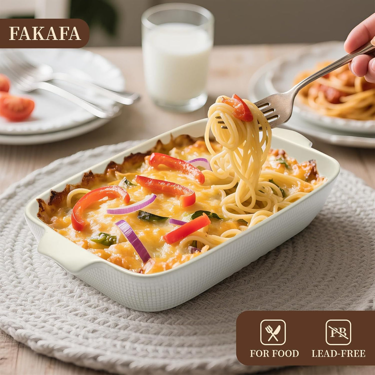Ceramic Casserole Dishes Set of 3, Stoneware Baking Pans for Oven, Rectangular Lasagna Dish & Bakeware Set (14.7''/12.4''/10.3'')