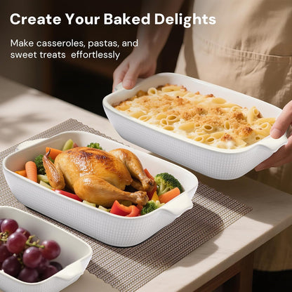 Ceramic Casserole Dishes Set of 3, Stoneware Baking Pans for Oven, Rectangular Lasagna Dish & Bakeware Set (14.7''/12.4''/10.3'')