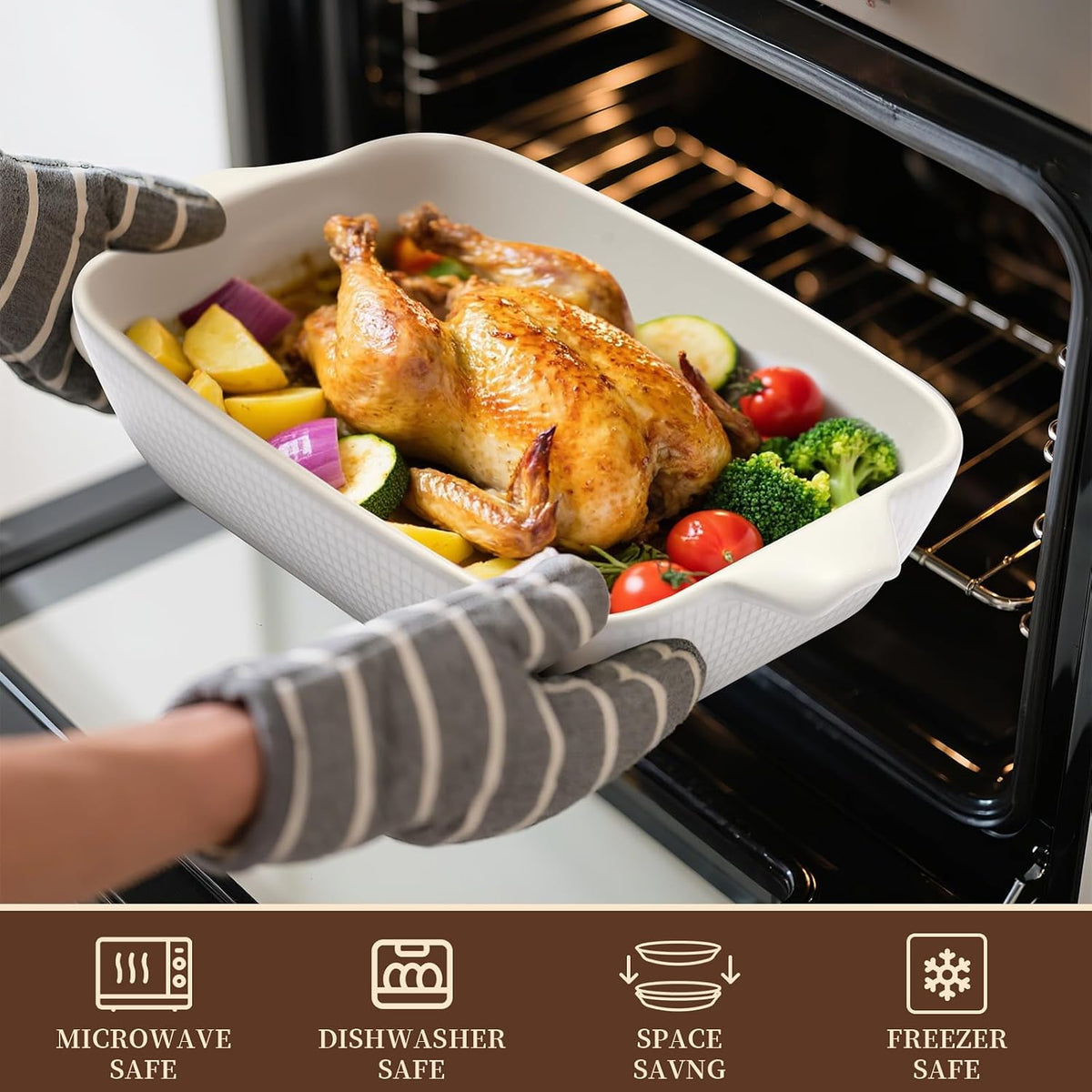 Ceramic Casserole Dishes Set of 3, Stoneware Baking Pans for Oven, Rectangular Lasagna Dish & Bakeware Set (14.7''/12.4''/10.3'')