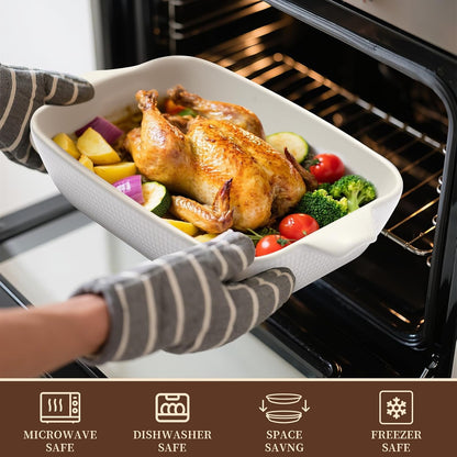 Ceramic Casserole Dishes Set of 3, Stoneware Baking Pans for Oven, Rectangular Lasagna Dish & Bakeware Set (14.7''/12.4''/10.3'')