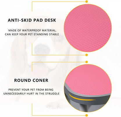 Pet Dog Grooming Table Foldable Grooming Table Heavy Duty Iron Frame with Arm & Noose for Dog Cat Pet Grooming (32'', Pink)