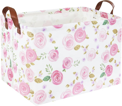 Rose Pink Baby Basket Nursery Baskets Girl Baby Storage Bins Rectangular Cute Kids Toy Storage Bin Organizer Book Shelf Basket Rose Room Decor(Pink Rose)