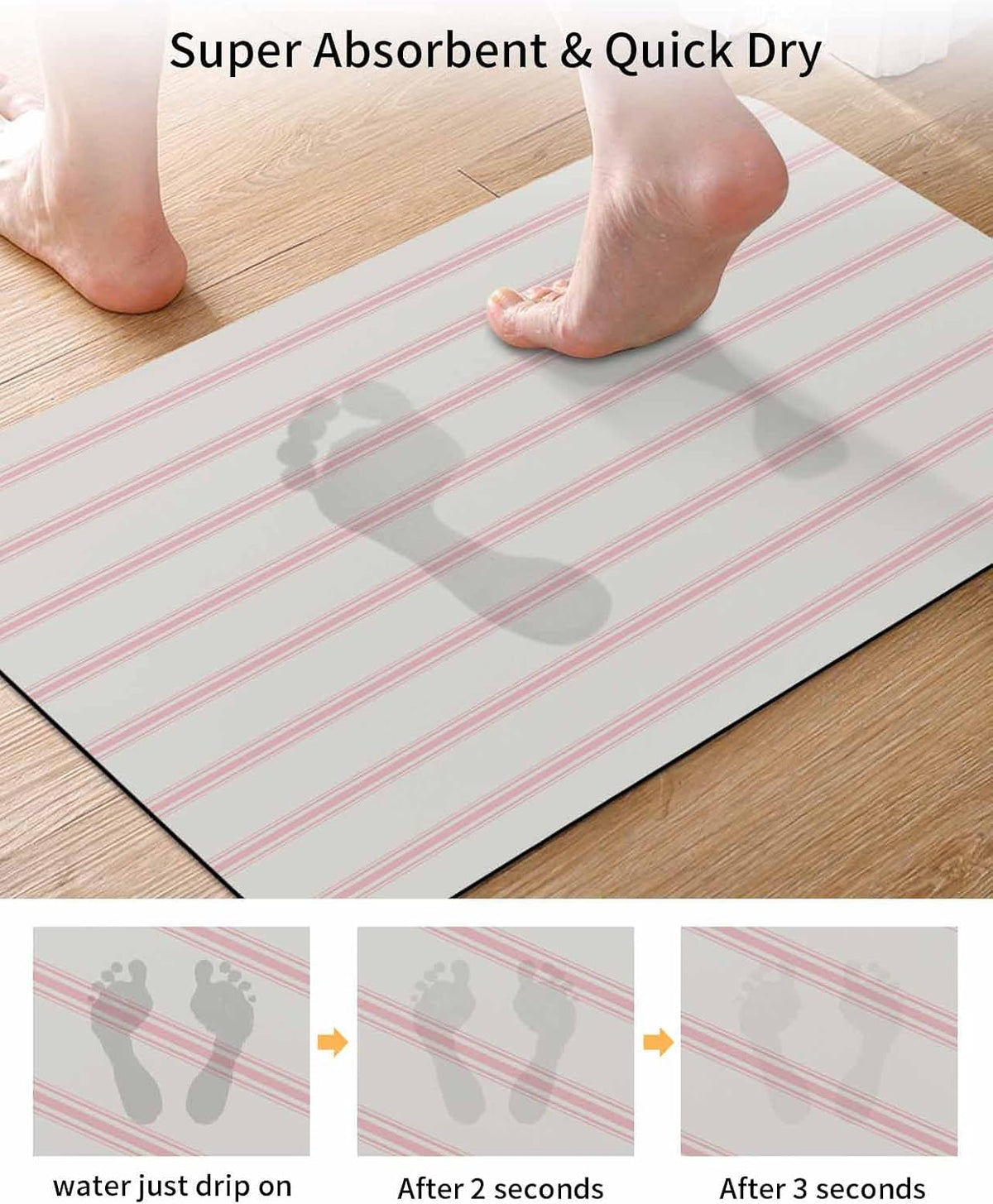 Red Pink Stripes Bath Mat for Tub,Farmhouse Pinstripes Monochrome Non Slip Bathroom Floor Runner Rug Quick Dry & Absorbent Diatomaceous Earth Shower Sink Bedroom Kitchen Living Room Doormat 16"x24"