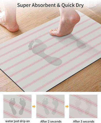 Red Pink Stripes Bath Mat for Tub,Farmhouse Pinstripes Monochrome Non Slip Bathroom Floor Runner Rug Quick Dry & Absorbent Diatomaceous Earth Shower Sink Bedroom Kitchen Living Room Doormat 16"x24"