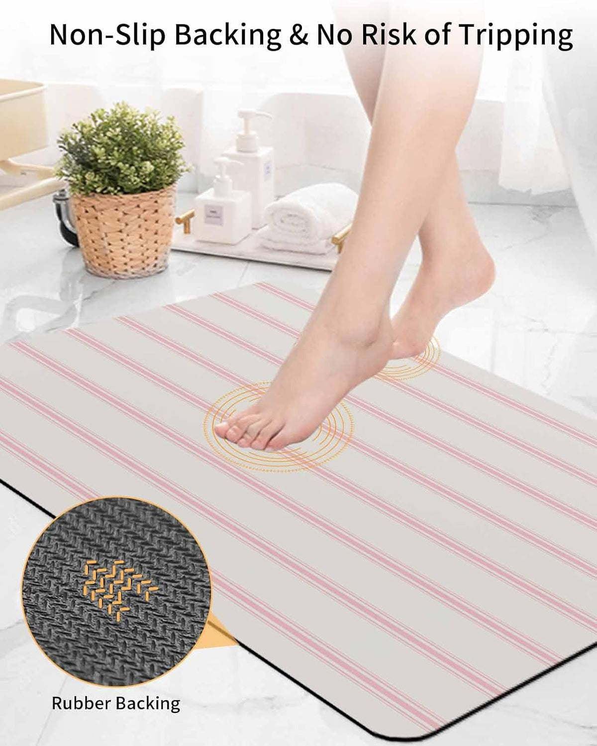 Red Pink Stripes Bath Mat for Tub,Farmhouse Pinstripes Monochrome Non Slip Bathroom Floor Runner Rug Quick Dry & Absorbent Diatomaceous Earth Shower Sink Bedroom Kitchen Living Room Doormat 16"x24"