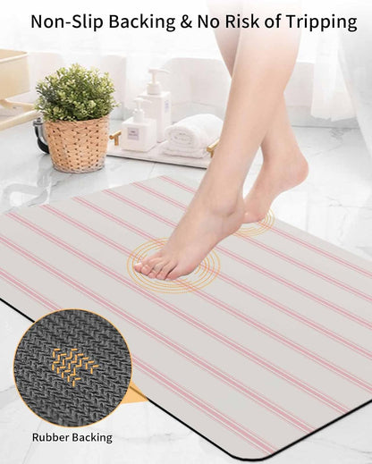 Red Pink Stripes Bath Mat for Tub,Farmhouse Pinstripes Monochrome Non Slip Bathroom Floor Runner Rug Quick Dry & Absorbent Diatomaceous Earth Shower Sink Bedroom Kitchen Living Room Doormat 16"x24"