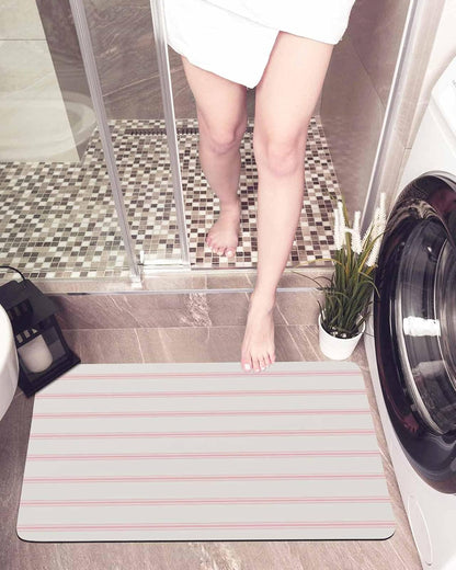 Red Pink Stripes Bath Mat for Tub,Farmhouse Pinstripes Monochrome Non Slip Bathroom Floor Runner Rug Quick Dry & Absorbent Diatomaceous Earth Shower Sink Bedroom Kitchen Living Room Doormat 16"x24"