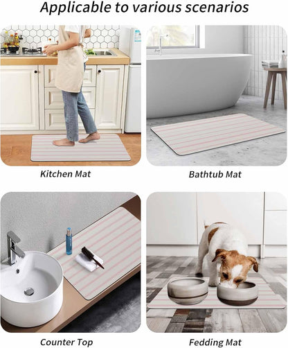 Red Pink Stripes Bath Mat for Tub,Farmhouse Pinstripes Monochrome Non Slip Bathroom Floor Runner Rug Quick Dry & Absorbent Diatomaceous Earth Shower Sink Bedroom Kitchen Living Room Doormat 16"x24"