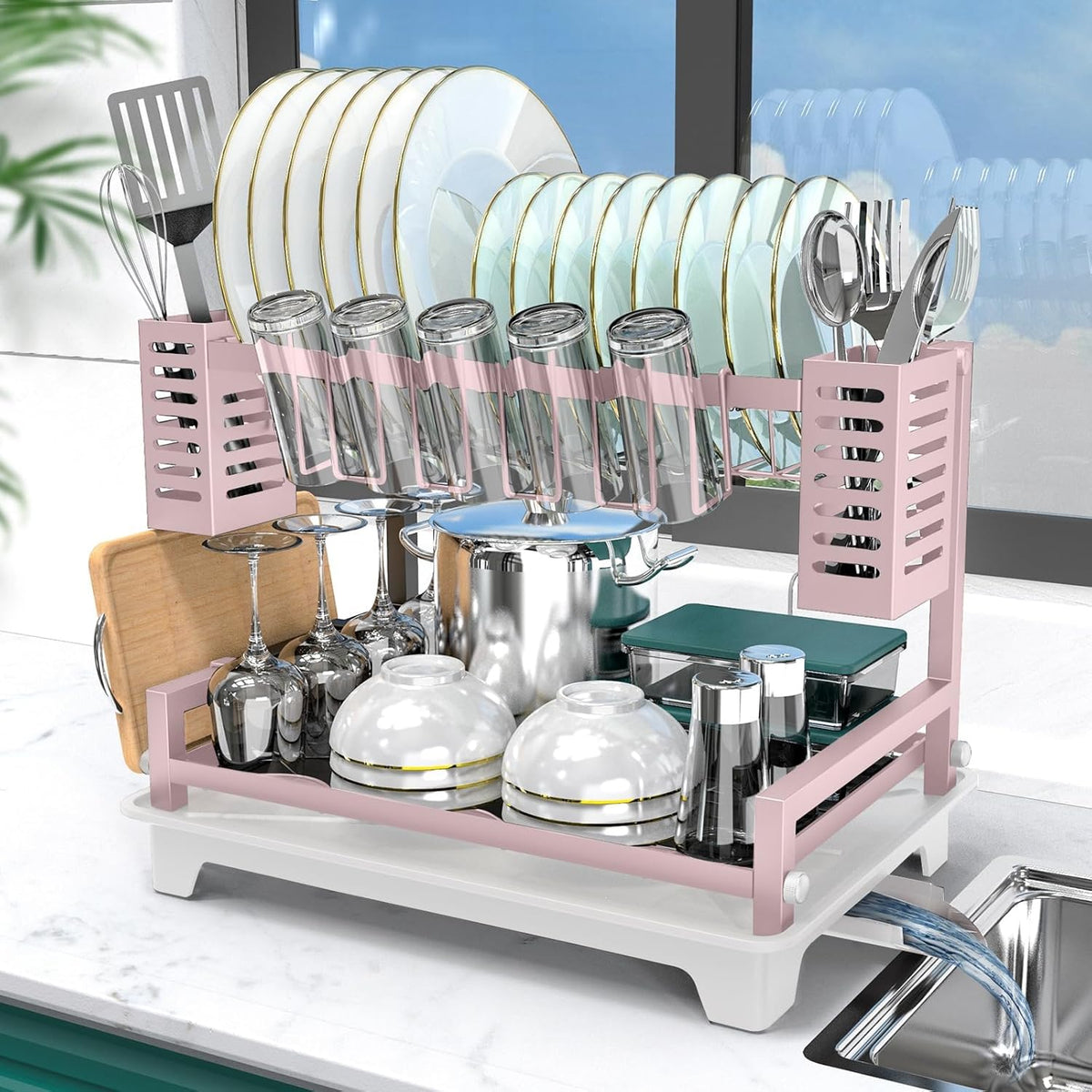 Dish Drying Rack, Rust-Proof 2 Tier Dish Racks for Kitchen Counter