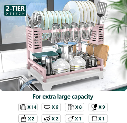 Dish Drying Rack, Rust-Proof 2 Tier Dish Racks for Kitchen Counter