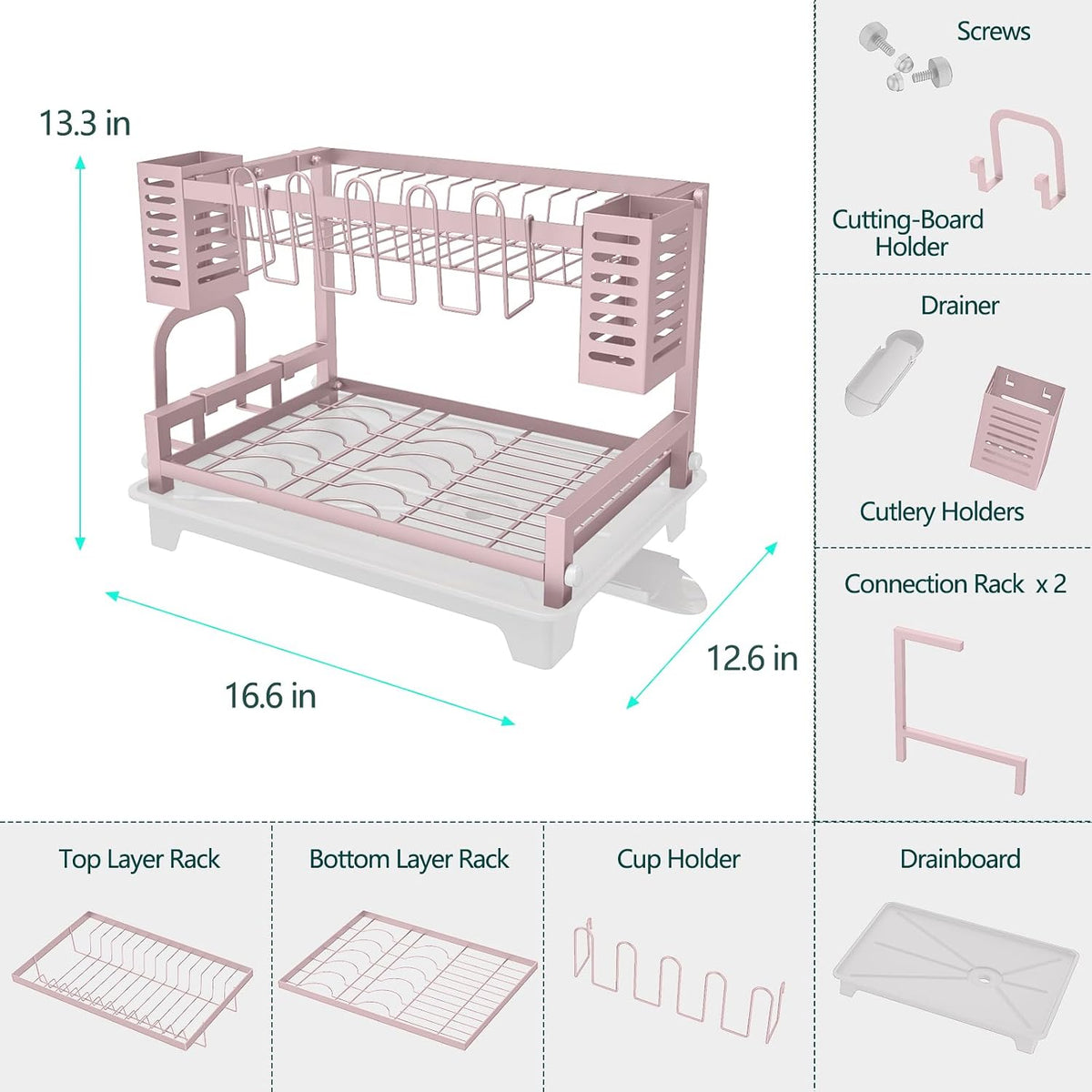 Dish Drying Rack, Rust-Proof 2 Tier Dish Racks for Kitchen Counter