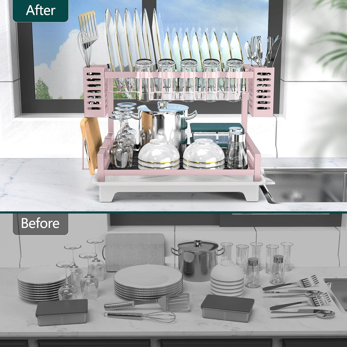 Dish Drying Rack, Rust-Proof 2 Tier Dish Racks for Kitchen Counter